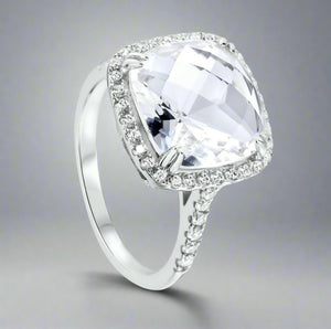 Waterford, Jewellery Ring, (R),(60),Square White Stone, Sterling Silver, WR258