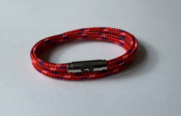 Boing, Bracelet, Skinny, Double Wrap, Deep Red with touch of Pink and Blue Colour