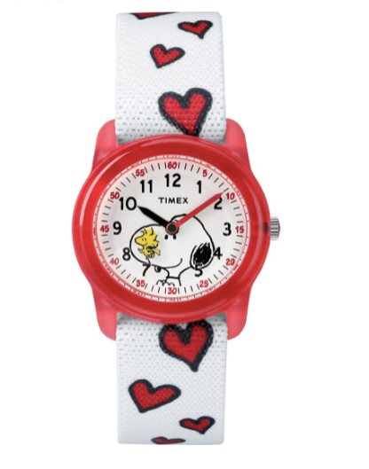 Timex, Watch, Kids, Time Machine, 29mm, Red Heart Pattern Elastic Fabric.