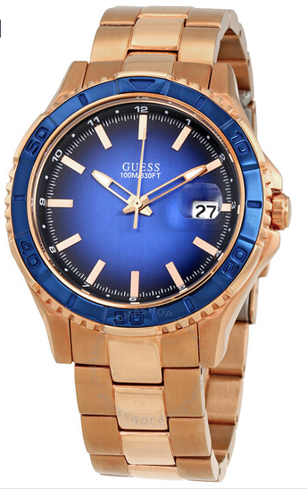 Guess, Watch, Gents, W0244G3, Men's,  Blue and Rose Gold.