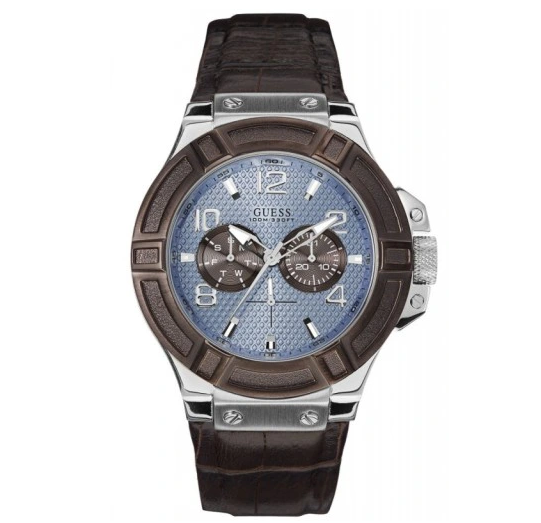 Guess, Watch, Gents, W0040G10, Brown Strap, Blue Dial.