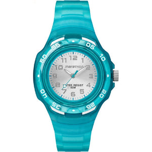 Timex, Watch, Kids, TW5M06400, Marathon, Silver Dial,  Turquoise Resin Strap.  TW5M06400